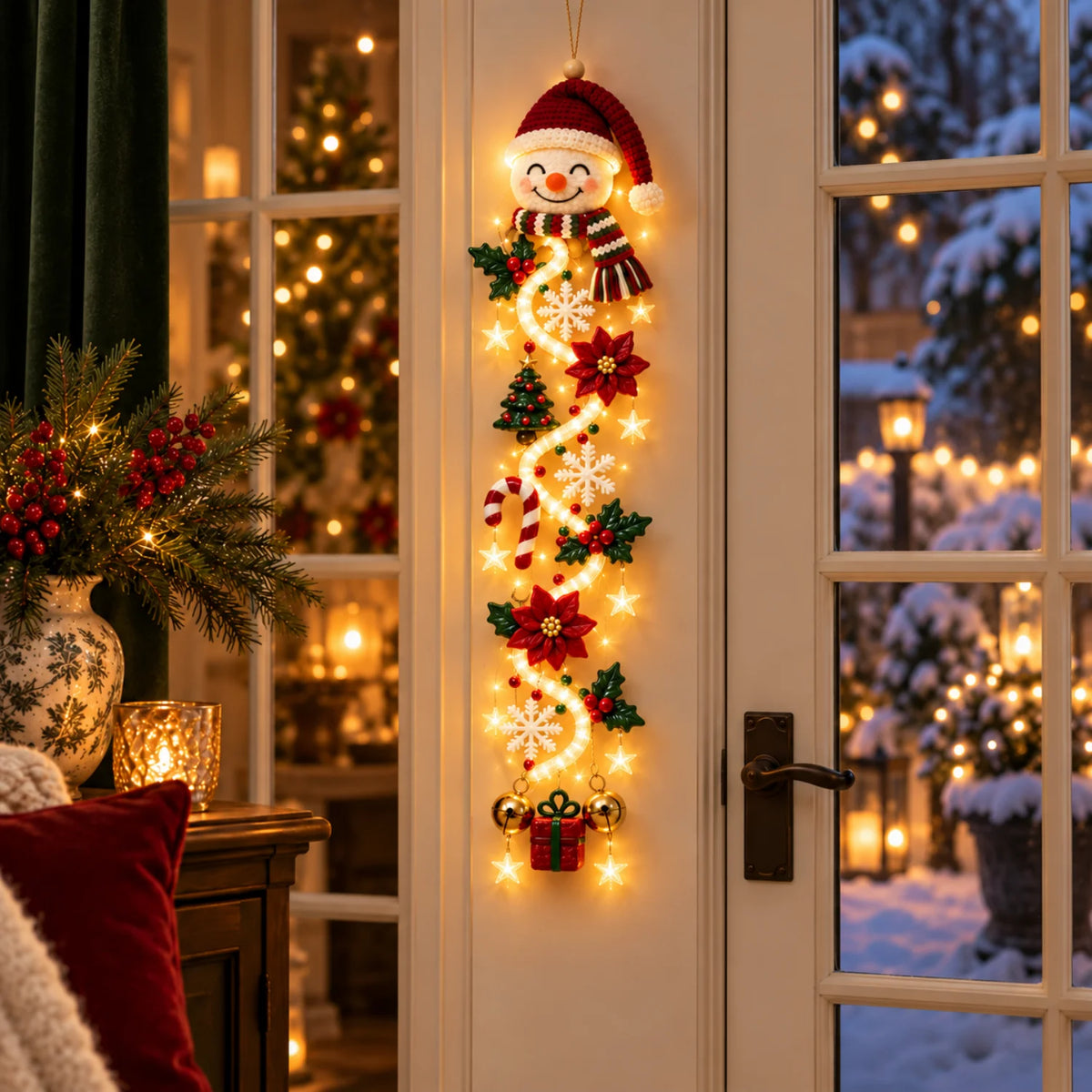 Festive Lighted Christmas Door Display